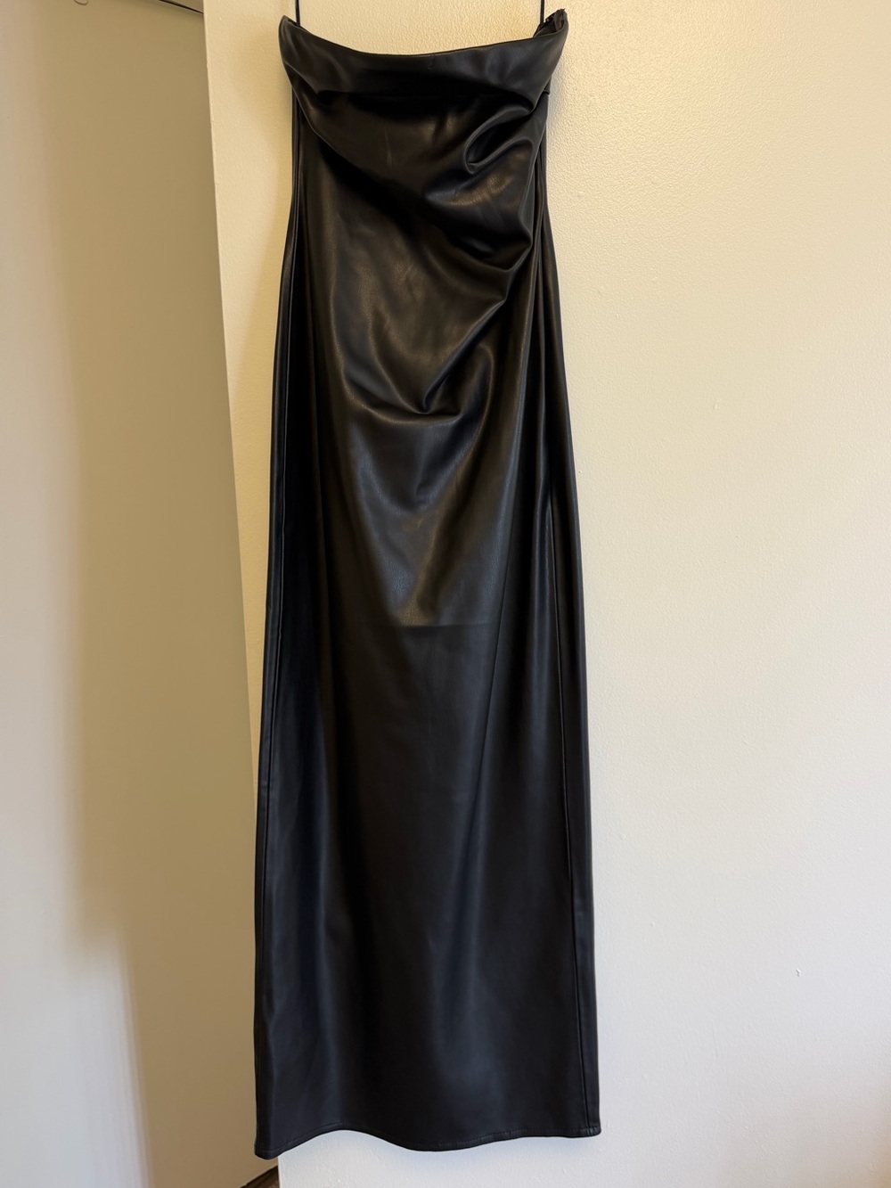 Zara Black Faux Leather Maxi Slip Dress